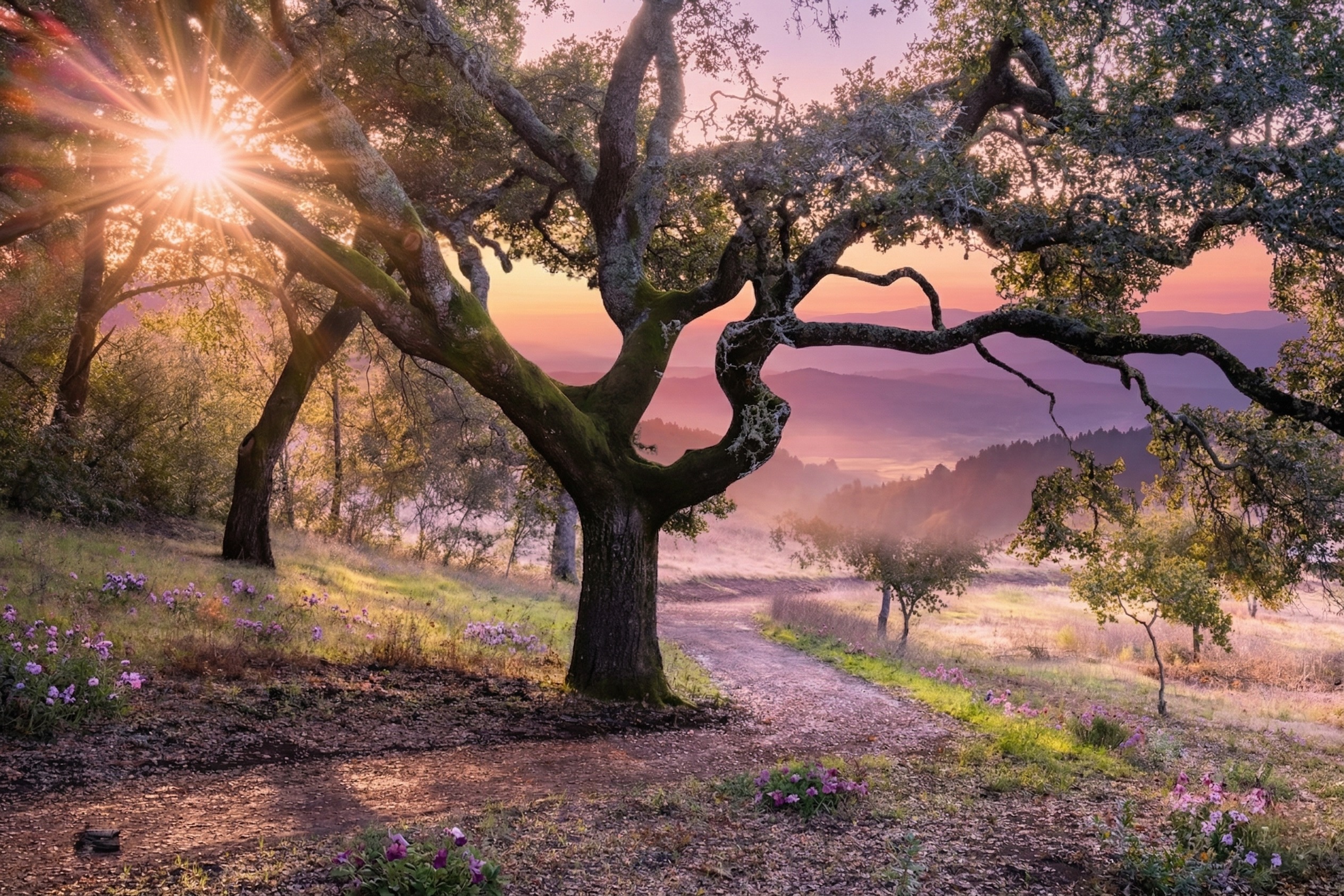 Restful oak tree scene